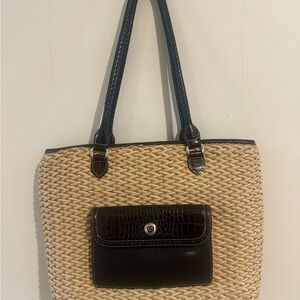 Vintage Brighton Leather and Straw Tote Bag